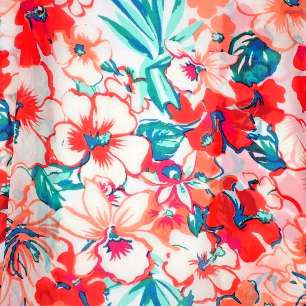 Charming Charlie Sheer Cover Up Top Womans Medium Hawaiian Floral Open Front - Picture 2 of 6